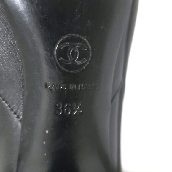 Chanel CC Chain-Trim Cap Toe Knee High Boots Black Leather Size 36.5 - Picture 15 of 15